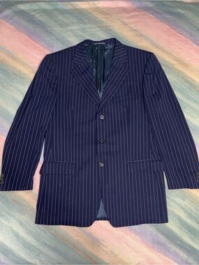 Ermenegildo Zegna soft Navy Blue Pinstripe Wool jacket Suit size 54 L